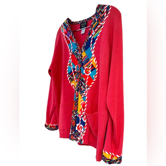 Koos of Course Silk & Cotton Cardigan Mixed Media Art to Wear Flamboyant Medium - Picture 4 of 16